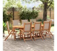 BOWEKAM Sillas de jardín plegables de madera maciza de acacia y textileno, 8 unidades