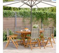 BOWEKAM Sillas de jardín reclinables, 6 piezas, polirratán gris y madera maciza