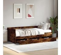 BOWEKAM Sofá cama con cajones sin colchón, roble ahumado, 75 x 190 cm, individual pequeño