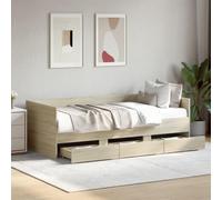 BOWEKAM Sofá cama con cajones sin colchón, roble Sonoma, 75 x 190 cm, individual pequeño