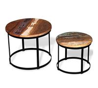 BOWEKAM Tables-Mesas de centro, juego de mesa de centro de dos piezas, madera maciza reciclada, redonda, 40 cm/50 cm