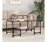 BOWEKAM Tables-Mesas de centro, mesa de centro con tapa de cristal negro, 98,5 x 50 x 45 cm, acero