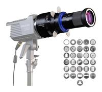 Bowens Mount Snoot Spotlight Gobo Proyector compatible con Aputure Amaran 60D/XS/100X/D 200D/X, Godox SL60, incluye 5 filtros de color y 31 gobos. con 4 hojas de fotografía de estudio de inserción de