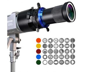Bowens Mount Snoot Spotlight GOBO Proyector Compatible con Aputure Amaran 60D/XS/100X/D 200D/X, Godox SL60, Incluye 5 filtros y 30 gobos, 4 Hojas de fotografía