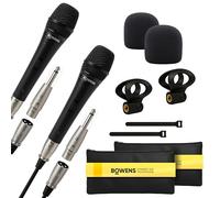 Bowens Paquete de 2 micrófonos dinámicos XLR de mano con cable con cables de 15 pies, micrófonos vocales profesionales para cantar, karaoke, podcasting, sistemas PA y micrófono de grabación de estudio