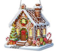 BOWETILE Adorno colgante de pintura de diamantes de Navidad con cadena, kit de colgante de pintura de diamantes de cabaña para adultos, principiantes, niños, manualidades, kit de forma especial