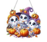 Bowetile Adornos Colgantes de Diamantes de Halloween de Fantasma Con Cadena, Diamond Painting Ornements pour Adultes Enfants,DIY con Strass Domestica Adulti, kits de cristal per Porta Finestre Parete
