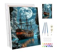 Bowetile Barco Marco Pintar por Números para Adultos, Kit de Paisajes Pintura por Números para Adultos, Kit Dibujo con Pigmentos Acrílicos para Decoración del Hogar 20x30cm