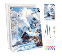 Bowetile Cabaña de Invierno Marco Pintar por Números para Adultos, Kit de Invierno Paisaje Pintura por Números para Principiante, Kit Dibujo con Pigmentos Acrílicos para Decoración del Hogar 20x30cm