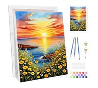 Bowetile Flores al Atardecer Marco Pintar por Números para Adultos, Kit de Lienzo Botánico para Principiantes, Kit Dibujo con Pigmentos Acrílicos para Decoración del Hogar 20x30cm