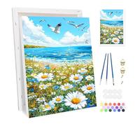 Bowetile Flores en la Playa con Gaviotas Marco Pintar por Números para Adultos, Kit de Lienzo Marino para Principiantes, Kit Dibujo con Pigmentos Acrílicos para Decoración del Hogar 20x30cm
