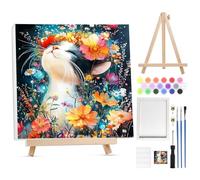 Bowetile Gato Pintura por Números para Adultos con Lienzo Enmarcado Madera, Kit Pintura por Números para Adultos Principiantes con Lienzo, Pinturas Acrílicas para Decoración de Pared Hogar 30x30cm
