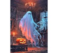 Bowetile Halloween Diamond Painting Art Kits Fantasma Adultos, Calabaza Cristal Pintura de Diamante con Cristales per Principianti, Decorazione Casa 30x40 cm