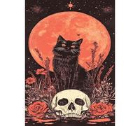 BOWETILE Halloween Diamond Painting Art Kits Gato Negro Adultos, Animal Cristal Pintura de Diamante con Cristales per Principianti, Decorazione Casa 30x40 cm