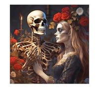BOWETILE Halloween Diamond Painting Art Kits NiñA Rosa y Calavera Adultos, Calavera Cristal Pintura de Diamante con Cristales per Principianti, Decorazione Casa 30x30 cm