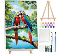 Bowetile Loro Pintar por Numeros Adultos Niños Principiantes con Marco&Caballete de Madera, Kit Cuadros para Pintar por Numeros, Pintura Acrilica Manualidades Adultos para Decoración, 20x30cm