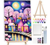 BOWETILE Paisajes Pintar por Numeros Adultos Niños Principiantes con Marco&Caballete de Madera,Castillo Kit Cuadros para Pintar por Numeros,Pintura Acrilica Manualidades Adultos para Decoración20x30cm