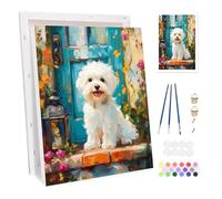 Bowetile Perro Lindo Marco Pintar por Números para Adultos, Kit de Lienzo Animales para Principiantes, Kit Dibujo con Pigmentos Acrílicos para Decoración del Hogar 20x30cm