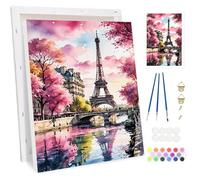 Bowetile Torre Eiffel Marco Pintar por Números para Adultos, Kit de Pintura por Números para Principiantes, Kit Dibujo con Pigmentos Acrílicos para Decoración del Hogar con Caballete de Madera20x30cm