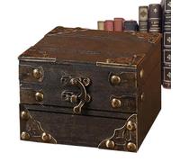 BOWEY BOX MADERA - Mini organizador de recuerdo, caja del tesoro bloqueable | Funda decorativa para rieles de escritorio con cierre de tapa, soporte de almacenamiento de estilo vintage para un