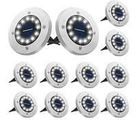 Bowfar 12 Paquetes Luces Solares LED Exterior Jardin Suelo, Lamparas Solares Suelo Camino con 12 LED, Blanco frío IP65 Impermeable Luz Solar Exterior Jardin para Césped, Entradas, Patios, Terraza