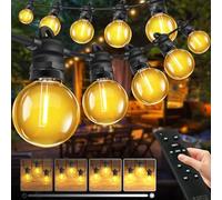 Bowfar Cadena de luces para exteriores, 15 m, G40, para balcón, exterior, con 25 + 2 unidades, IP68, resistente al agua, regulable, con mando a distancia, para jardín, terraza, fiesta, boda