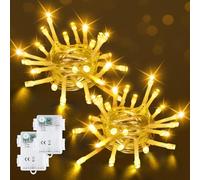 Bowfar Cadena de luces para exteriores, 2 m, 20 ledes, luz blanca cálida, con temporizador de 6 horas, resistente al agua IP65, cadena de luces para interiores, habitaciones, fiestas, Navidad,