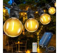 Bowfar Cadena de luces solares para exteriores, 10 m, 17 + 2 G40, con mando a distancia, IP68, resistente a la intemperie, 8 modos, iluminación de jardín, balcón, terraza, decoración exterior