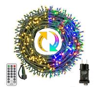 Bowfar - Guirnalda luminosa para exterior, 10 m, 100 LED, color blanco cálido y multicolor, guirnalda luminosa para árbol de Navidad, con temporizador y memoria, 11 modos para abeto, Navidad, boda,