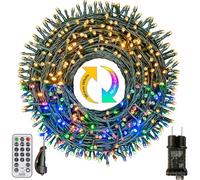 Bowfar - Guirnalda luminosa para exterior, 30 m, 300 LED, color blanco cálido y multicolor, guirnalda luminosa para árbol de Navidad, con temporizador y memoria, 11 modos para abeto, Navidad, boda,
