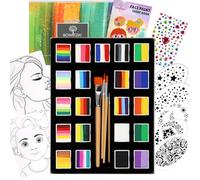 Bowitzki 21 Color Split Cake Face Paint Set Professional Face Painting Kit Kids Adults 10g One Stroke Stencil Brush Practice Board Guide Book No Toxic Rainbow Body Makeup Halloween Christmas Easter