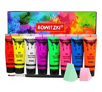 Bowitzki Pintura corporal de neón UV, 8 x 30 ml, kit de pintura facial, luz negra, kit de maquillaje que brilla en la oscuridad, pintura facial fluorescente para adultos, festival