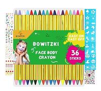 Bowitzki Pintura facial para niños, 36 colores, marcadores de pintura corporal, juego de lápices de maquillaje, con plantillas de pintura facial, pegatinas para uñas
