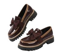 Bowknot Loafers Shoes for Women Fashionable Elegant Chunky Heel Loafers for Women 2026 Work Office Business Casual Spring & Fall Casual Patent Leather Shoe with Bow (Coffee,37)