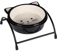 Bowl for Food and Water + Cat Holder Ceramic Handle Black/White Round 230 ml