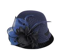 Bowler Hats for Women Feather Flower Wide Brim Felt Cloche Hat Vintage Elegant Adults Suede Wool Fedora Church Hat for Wedding Party Festival