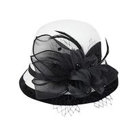 Bowler Hats for Women Feather Flower Wide Brim Felt Cloche Hat Vintage Elegant Adults Suede Wool Fedora Church Hat for Wedding Party Festival