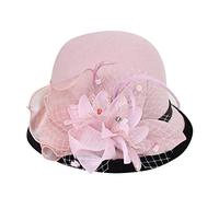 Bowler Hats for Women Feather Flower Wide Brim Felt Cloche Hat Vintage Elegant Adults Suede Wool Fedora Church Hat for Wedding Party Festival