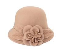 Bowler Hats for Women Flower Wide Brim Felt Cloche Hat Vintage Elegant Suede Wool Fedora Hat Ladies Party Dressy Church Cap for Wedding Party Festival