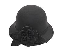 Bowler Hats for Women Flower Wide Brim Felt Cloche Hat Vintage Elegant Suede Wool Fedora Hat Ladies Party Dressy Church Cap for Wedding Party Festival