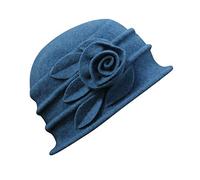 Bowler Hats for Women Flower Wooly Felt Cloche Church Hat Vintage Elegant Ladies Suede Wool Bucket Fedora Hat for Wedding Party Festival