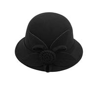Bowler Hats for Women Wide Brim Felt Cloche Church Hat Vintage Elegant Adult Flower Suede Wool Fedora Hat for Wedding Party Festival
