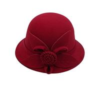 Bowler Hats for Women Wide Brim Felt Cloche Church Hat Vintage Elegant Adult Flower Suede Wool Fedora Hat for Wedding Party Festival