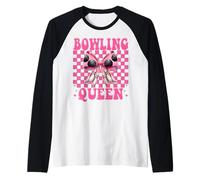 Bowling Queen Bowler Girl Mom Mama Mother Day Coquette Bow Camiseta Manga Raglan