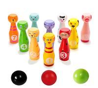 Bowling Set, ZoneYan Juego de Bolos de Animales, Bowling Toys, Bolos Infantiles Madera, 10 Pings de Bolos de Animales, 3 Bolas, Juguetes Educativos para Niños de 2 Años