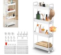 Bowose Carrito sobre ruedas estantes de almacenamiento,4 niveles Slide Out Rolling Utility Cart Estantería con ruedas Organizador independiente multiusos para oficina, cocina, dormitorio, baño