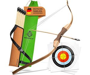 BOWRILLA Arco y flecha para niños | 10 flechas con punta de goma, carcaj y 3 dianas | Juego de tiro con arco incluye bolsa de almacenamiento | Arco infantil adecuado para diestros y zurdos