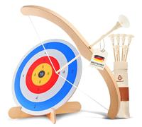 BOWRILLA® Juego de tiro con arco para niños con 6 flechas y diana de madera, ideal para interior y exterior a partir de 3 años