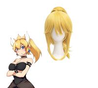 Bowsette Short Blonde Wig With Ponytail Halloween Costume Cosplay Costume Wig for Women+Wig Cap