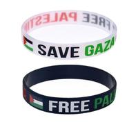 BOWTONG 2 pulseras de bandera de Palestina, I Stand con bandera de Palestina, pulsera de silicona de goma para ahorrar Palestina Gaza, Silicona
